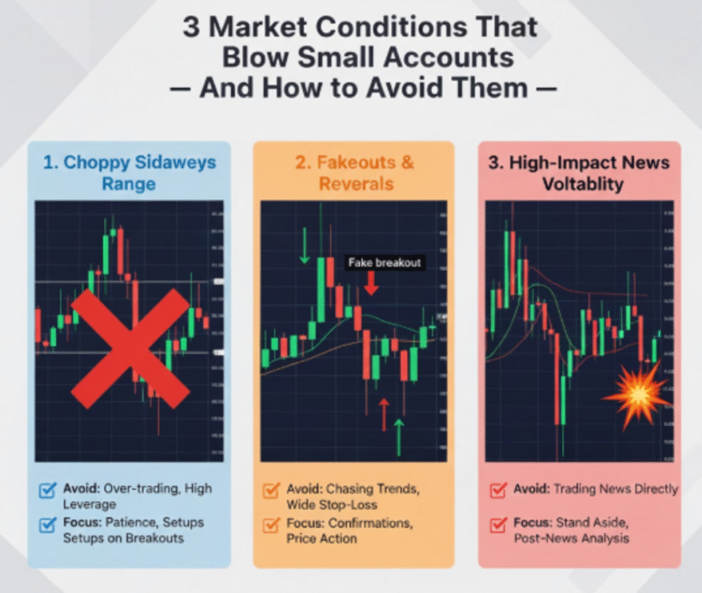 3 Market Conditions That Blow Small Accounts — And How to Avoid Them